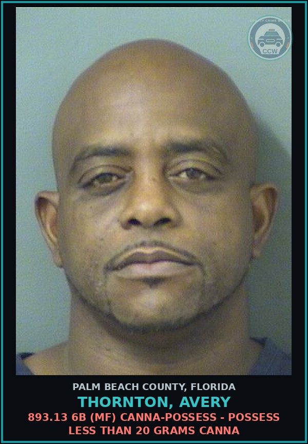 Booking mugshot of THORNTON, AVERY in Palm Beach County