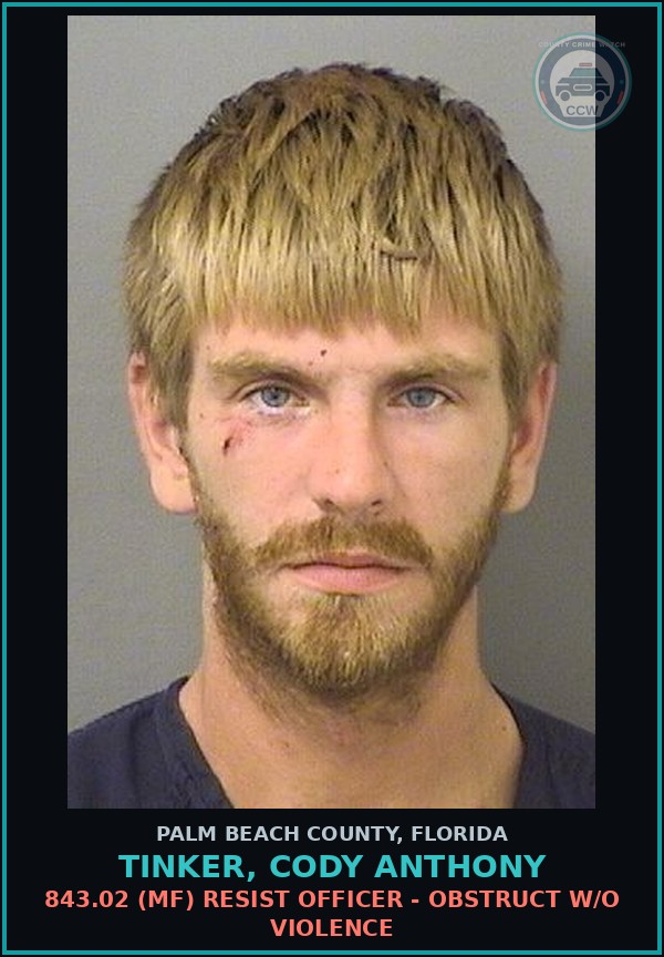 Booking mugshot of TINKER, CODY ANTHONY in Palm Beach County