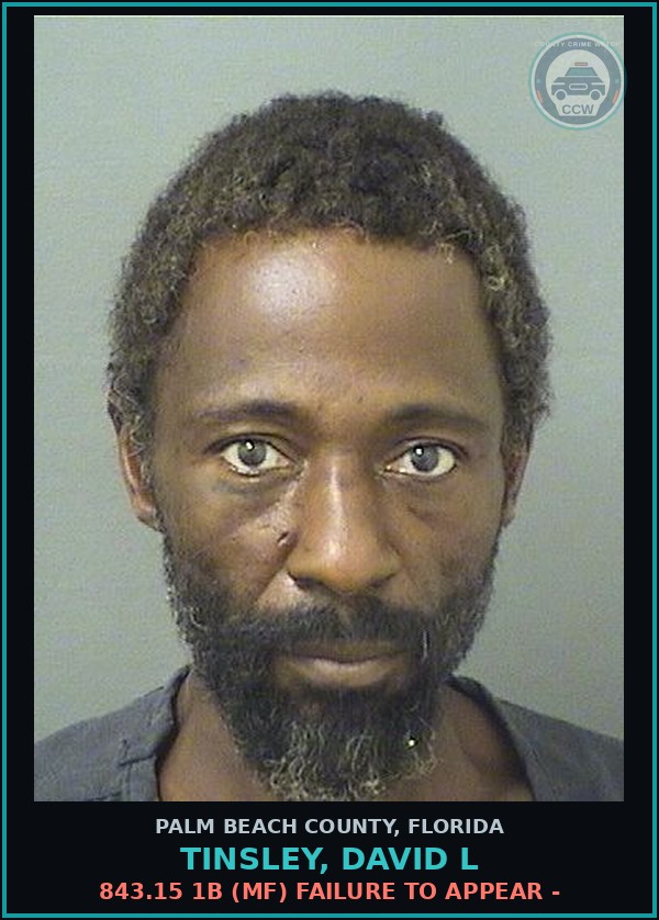 Booking mugshot of TINSLEY, DAVID L in Palm Beach County