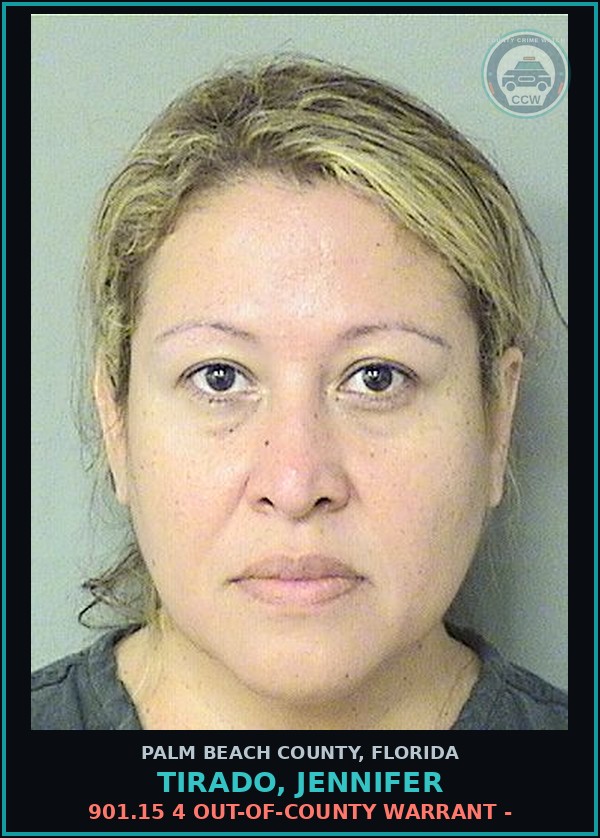 Booking mugshot of TIRADO, JENNIFER in Palm Beach County
