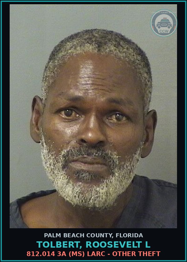 Booking mugshot of TOLBERT, ROOSEVELT L in Palm Beach County