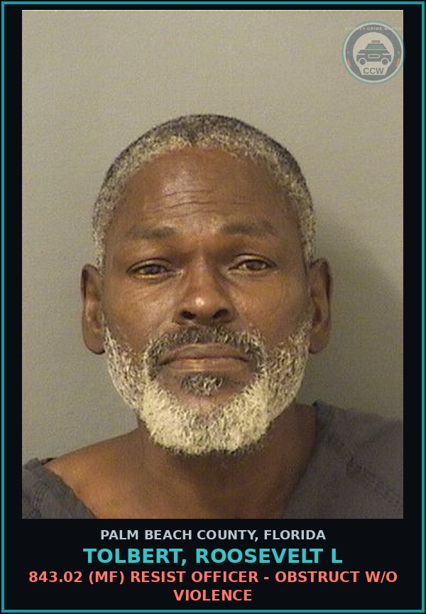 Booking mugshot of TOLBERT, ROOSEVELT L in Palm Beach County