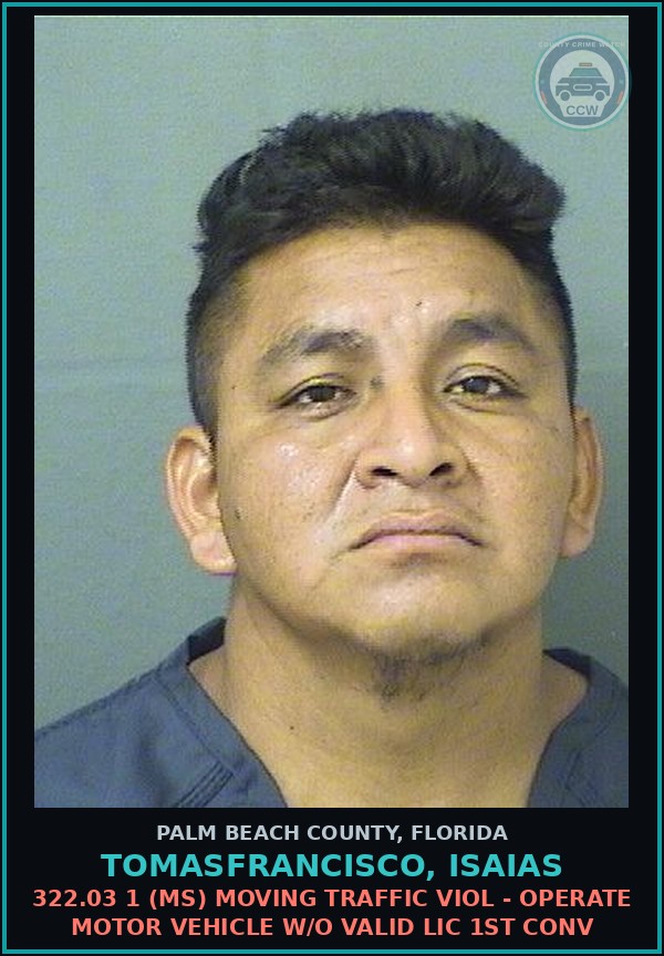 Booking mugshot of TOMASFRANCISCO, ISAIAS in Palm Beach County