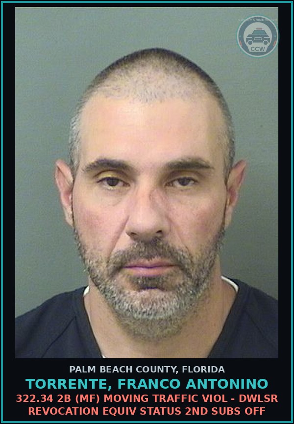 Booking mugshot of TORRENTE, FRANCO ANTONINO in Palm Beach County