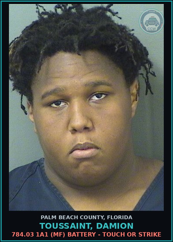 Booking mugshot of TOUSSAINT, DAMION in Palm Beach County