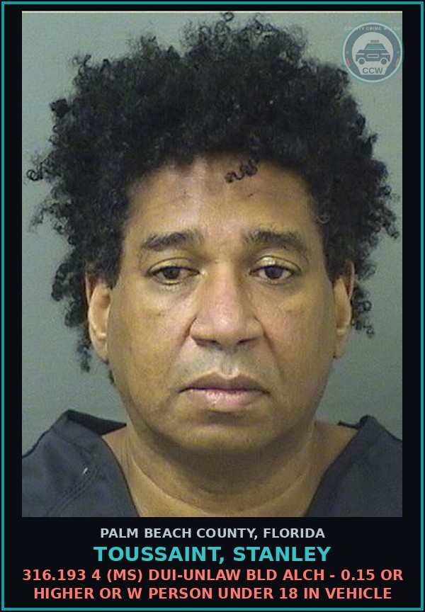 Booking mugshot of TOUSSAINT, STANLEY in Palm Beach County
