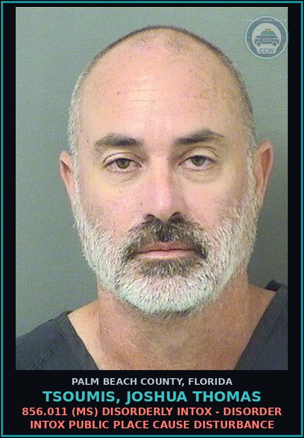 Booking mugshot of TSOUMIS, JOSHUA THOMAS in Palm Beach County