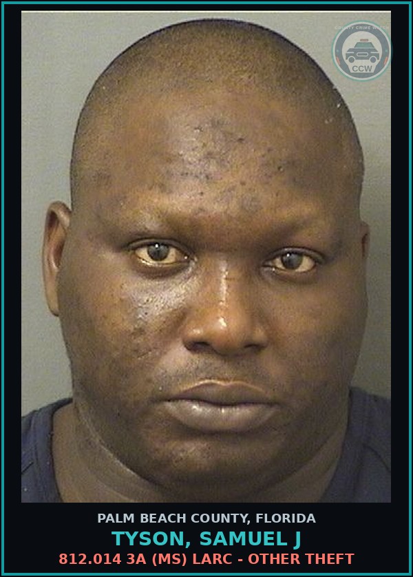Booking mugshot of TYSON, SAMUEL J in Palm Beach County