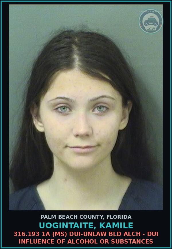 Booking mugshot of UOGINTAITE, KAMILE in Palm Beach County
