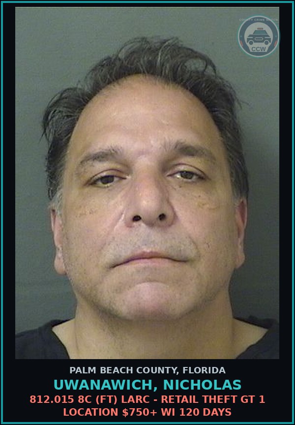 Booking mugshot of UWANAWICH, NICHOLAS in Palm Beach County