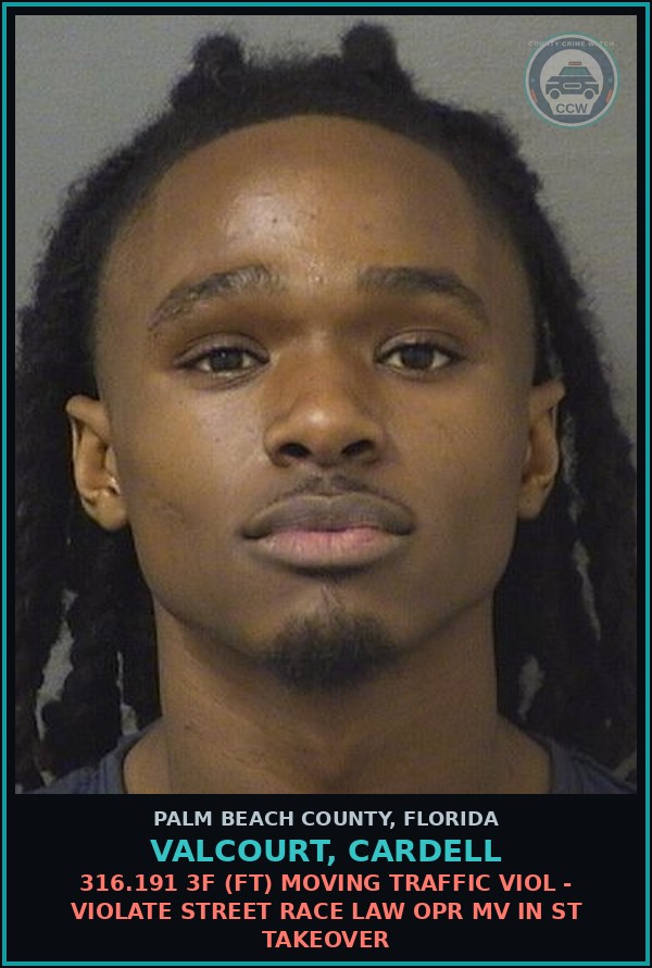 Booking mugshot of VALCOURT, CARDELL in Palm Beach County