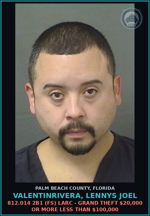 Booking mugshot of VALENTINRIVERA, LENNYS JOEL in Palm Beach County