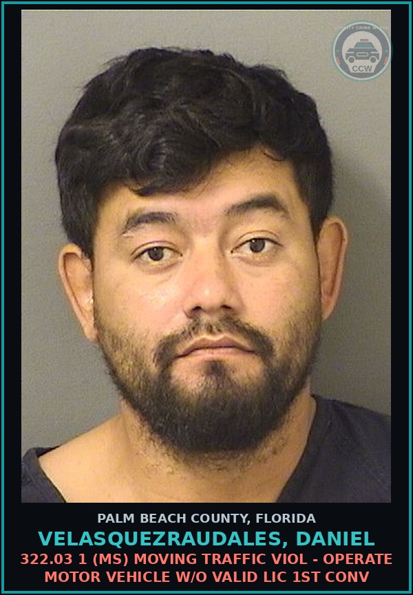 Booking mugshot of VELASQUEZRAUDALES, DANIEL in Palm Beach County