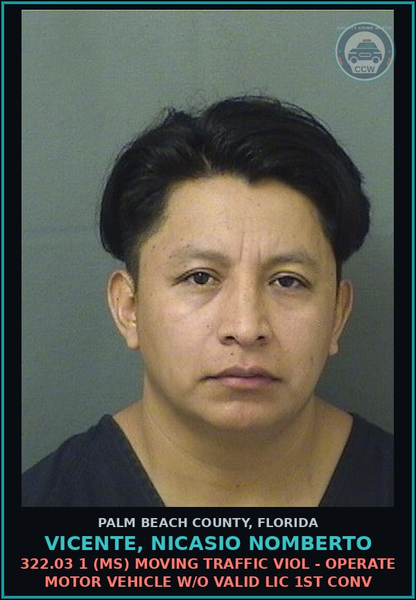 Booking mugshot of VICENTE, NICASIO NOMBERTO in Palm Beach County