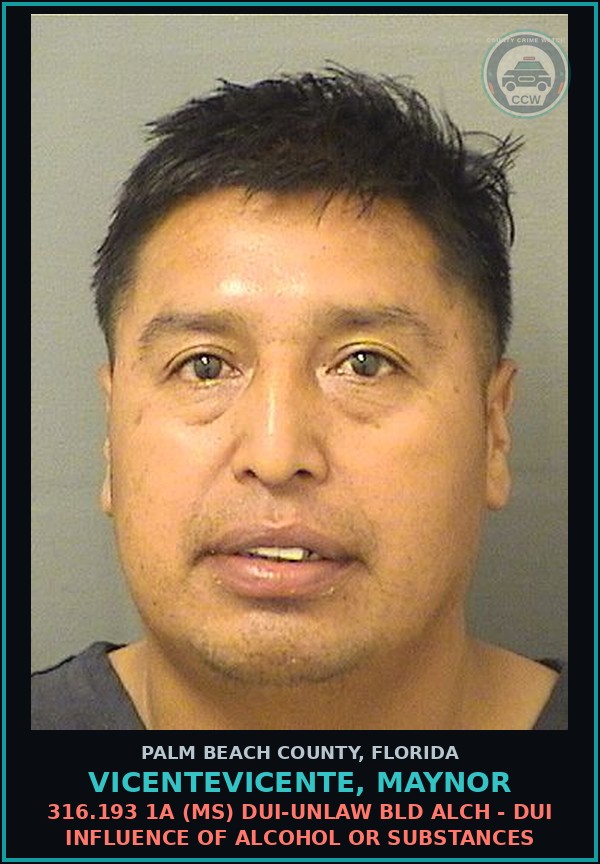 Booking mugshot of VICENTEVICENTE, MAYNOR in Palm Beach County
