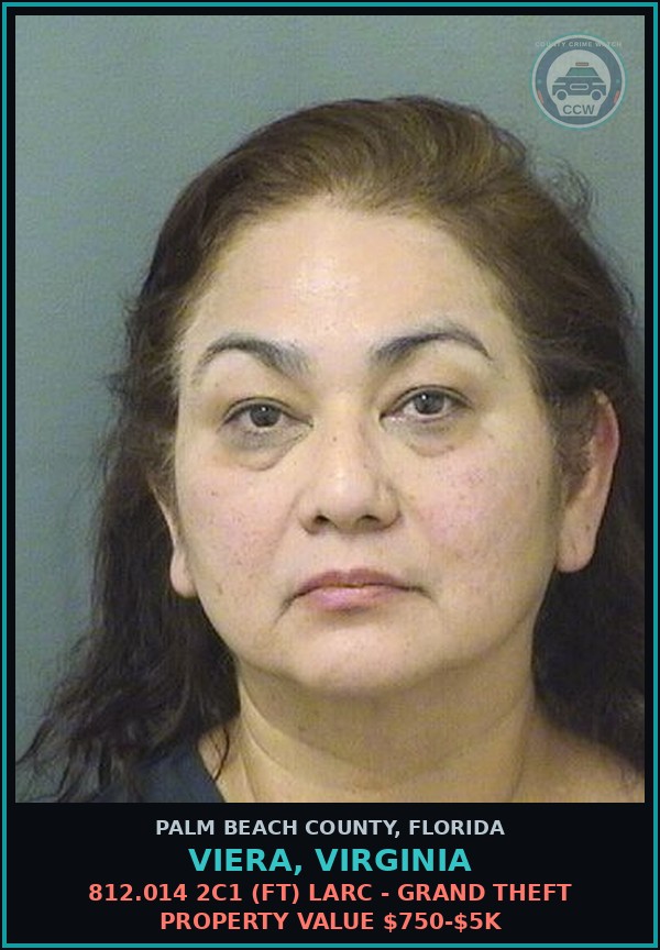 Booking mugshot of VIERA, VIRGINIA in Palm Beach County