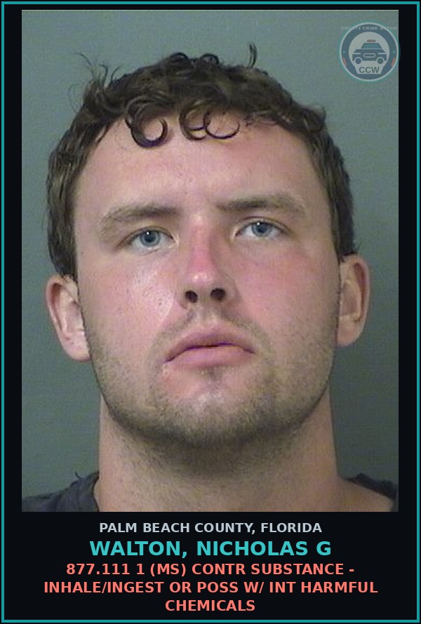 Booking mugshot of WALTON, NICHOLAS G in Palm Beach County