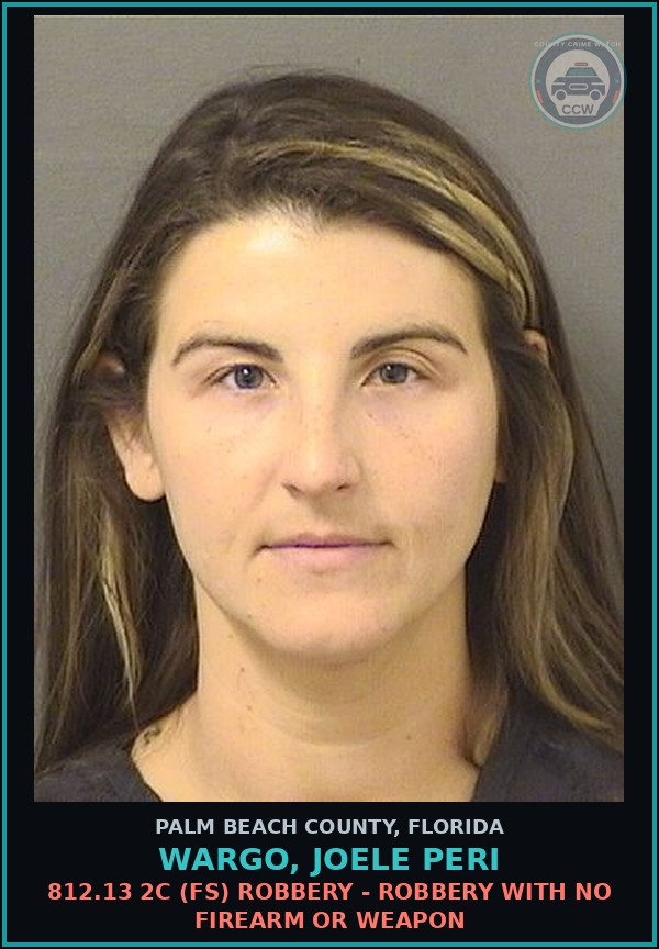 Booking mugshot of WARGO, JOELE PERI in Palm Beach County