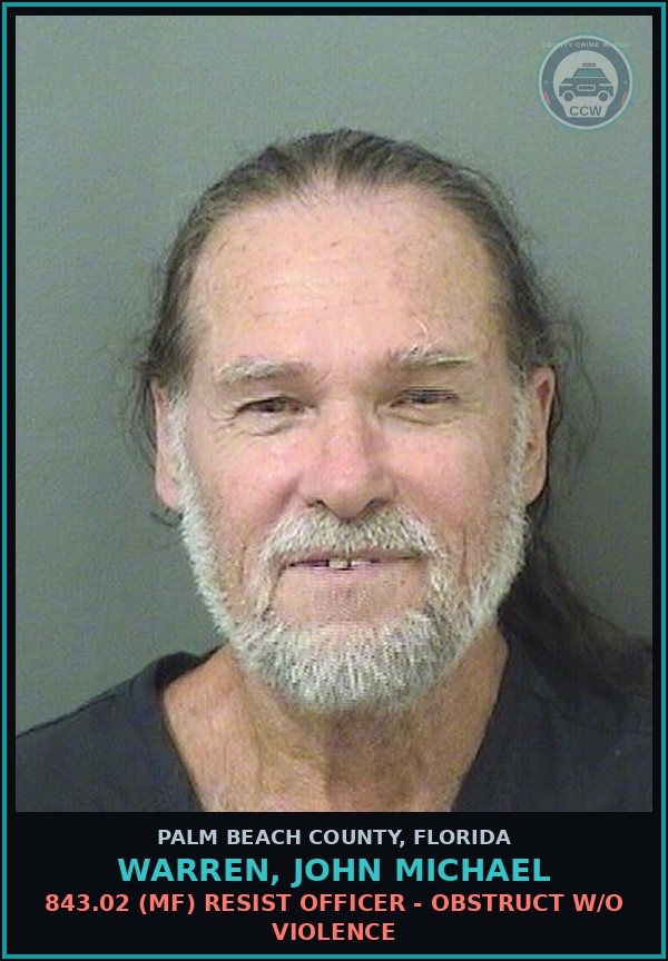 Booking mugshot of WARREN, JOHN MICHAEL in Palm Beach County