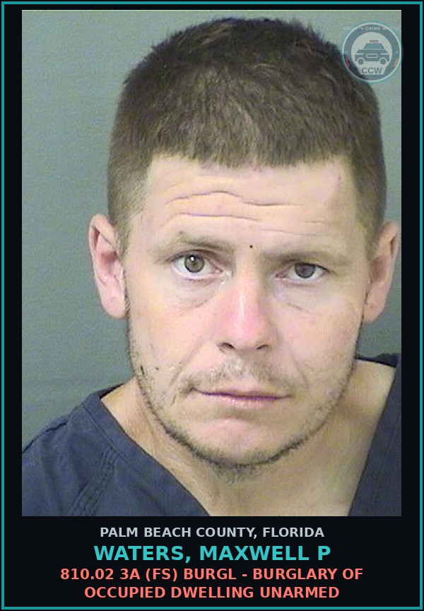 Booking mugshot of WATERS, MAXWELL P in Palm Beach County