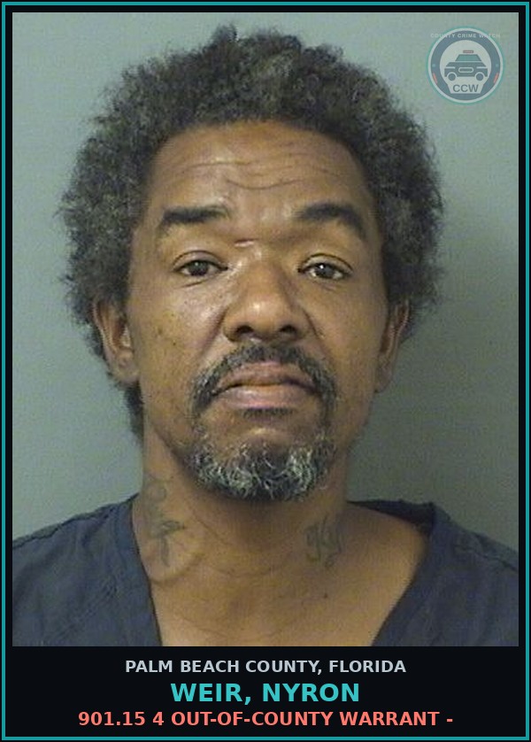 Booking mugshot of WEIR, NYRON in Palm Beach County