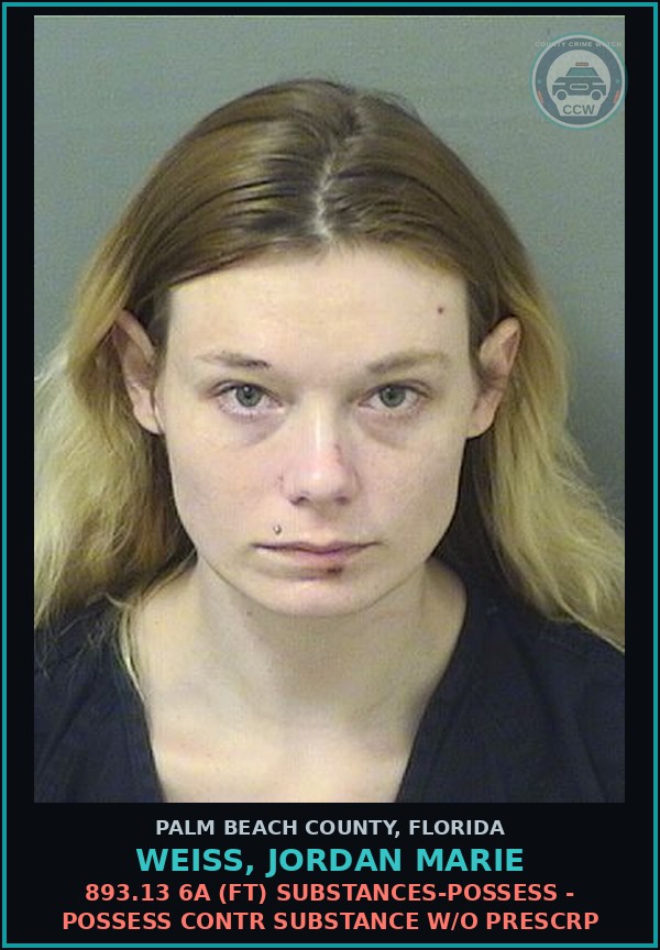 Booking mugshot of WEISS, JORDAN MARIE in Palm Beach County