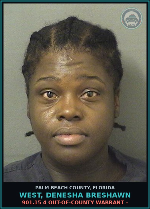Booking mugshot of WEST, DENESHA BRESHAWN in Palm Beach County