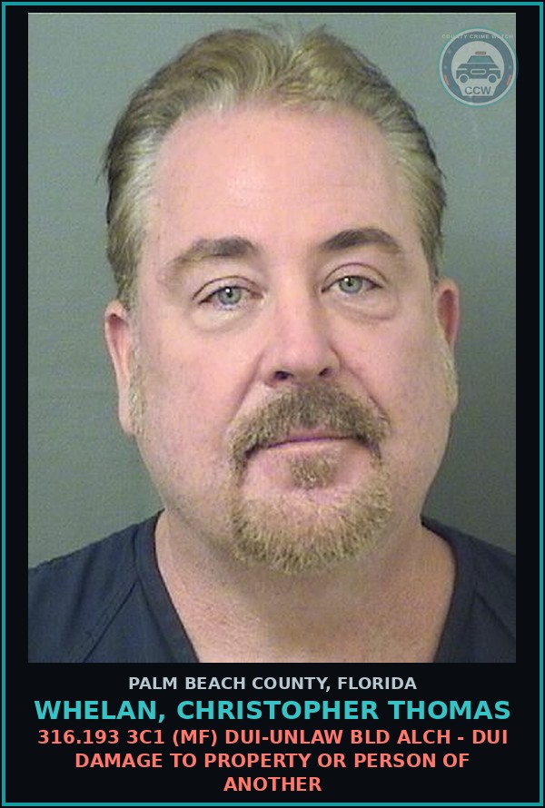 Booking mugshot of WHELAN, CHRISTOPHER THOMAS in Palm Beach County
