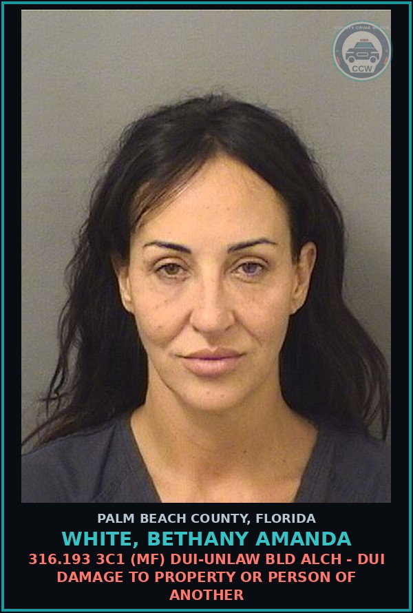 Booking mugshot of WHITE, BETHANY AMANDA in Palm Beach County