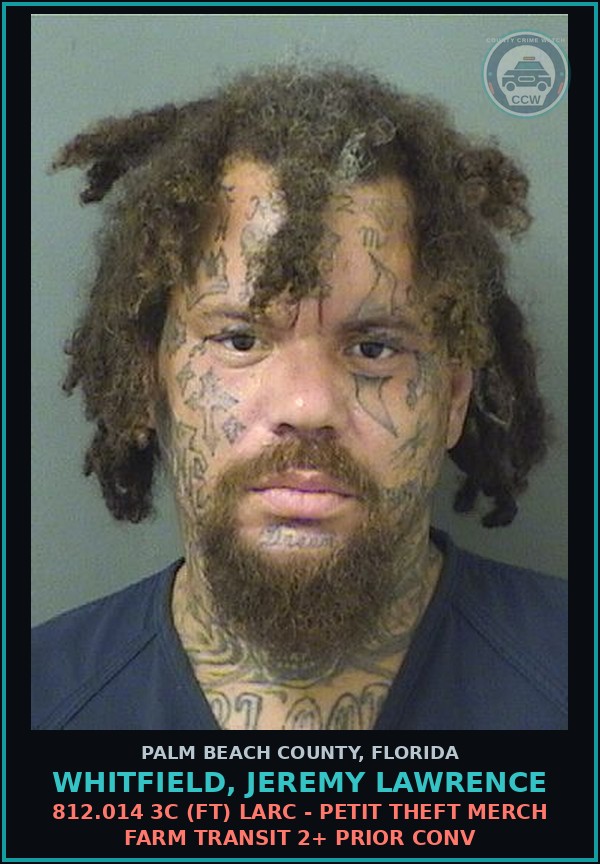 Booking mugshot of WHITFIELD, JEREMY LAWRENCE in Palm Beach County