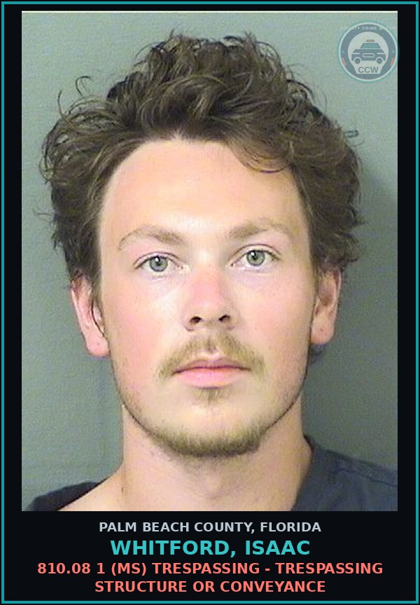Booking mugshot of WHITFORD, ISAAC in Palm Beach County