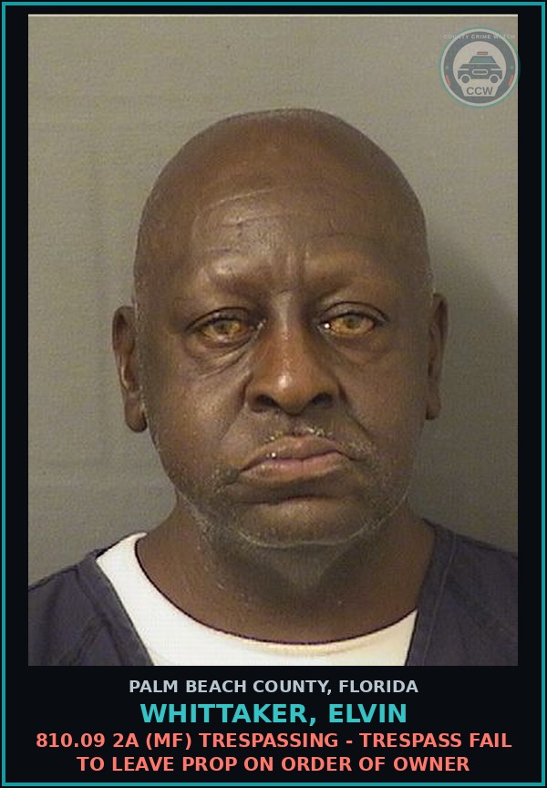 Booking mugshot of WHITTAKER, ELVIN in Palm Beach County