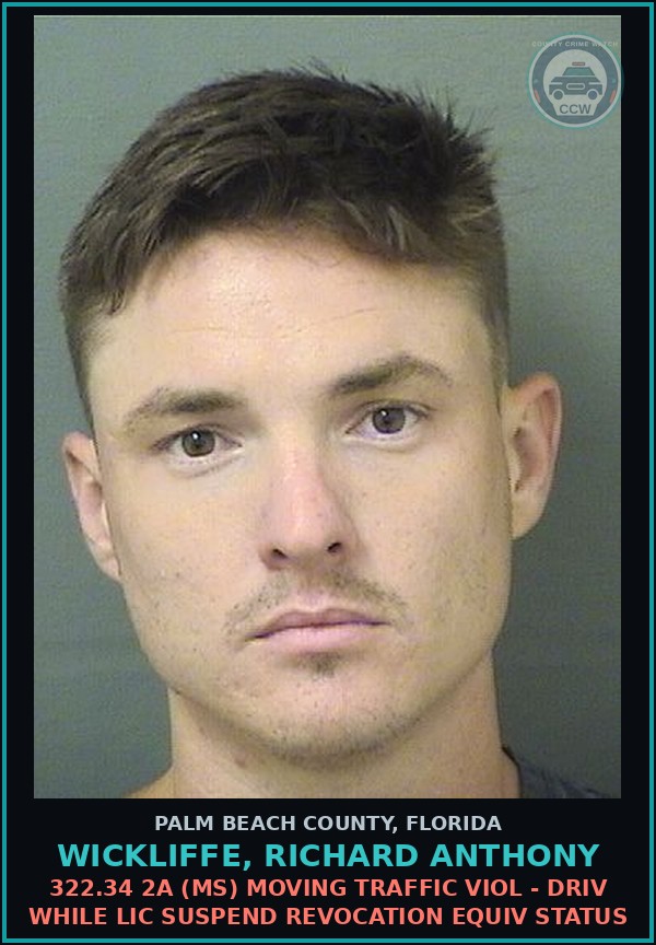 Booking mugshot of WICKLIFFE, RICHARD ANTHONY in Palm Beach County
