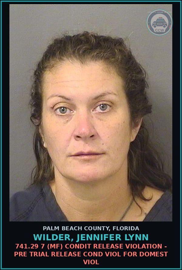Booking mugshot of WILDER, JENNIFER LYNN in Palm Beach County