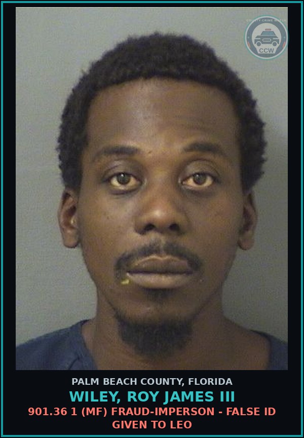 Booking mugshot of WILEY, ROY JAMES III in Palm Beach County