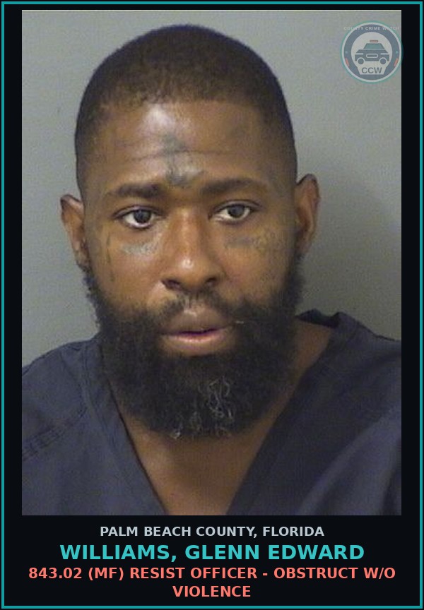Booking mugshot of WILLIAMS, GLENN EDWARD in Palm Beach County