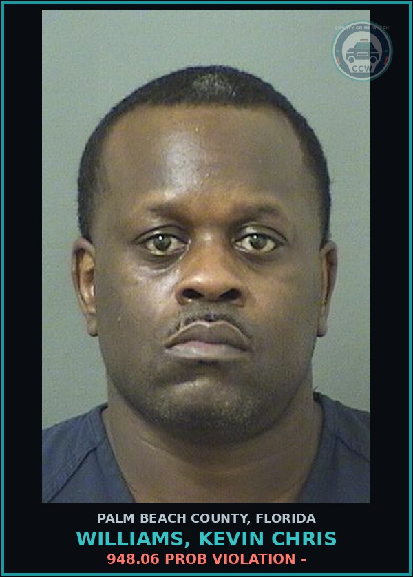 Booking mugshot of WILLIAMS, KEVIN CHRIS in Palm Beach County
