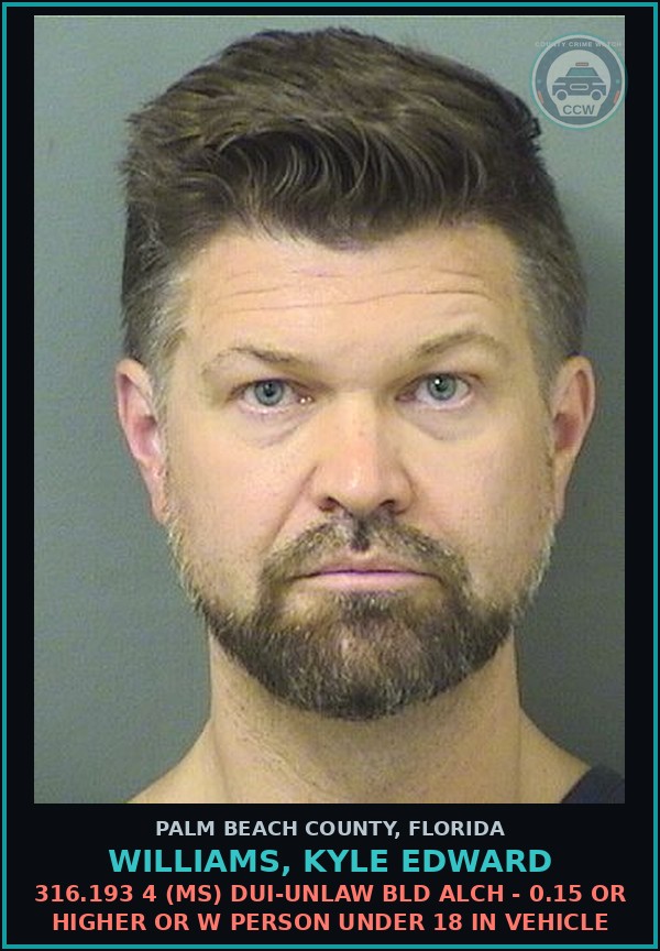Booking mugshot of WILLIAMS, KYLE EDWARD in Palm Beach County