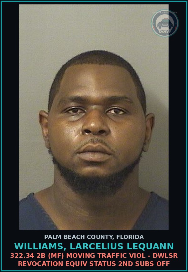 Booking mugshot of WILLIAMS, LARCELIUS LEQUANN in Palm Beach County
