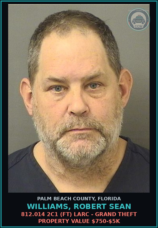 Booking mugshot of WILLIAMS, ROBERT SEAN in Palm Beach County