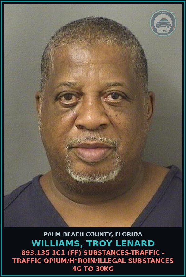 Booking mugshot of WILLIAMS, TROY LENARD in Palm Beach County