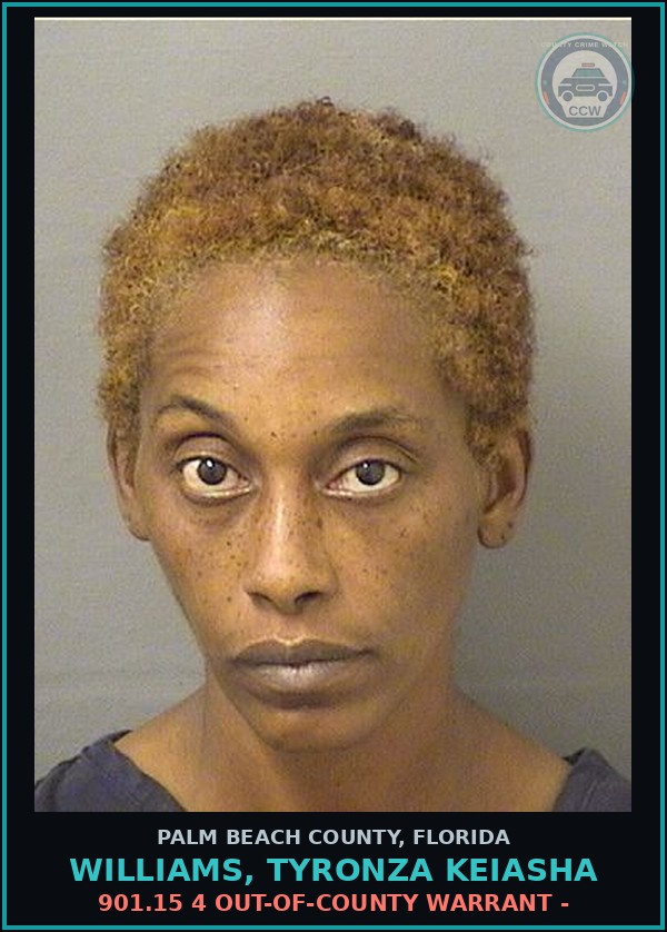 Booking mugshot of WILLIAMS, TYRONZA KEIASHA in Palm Beach County