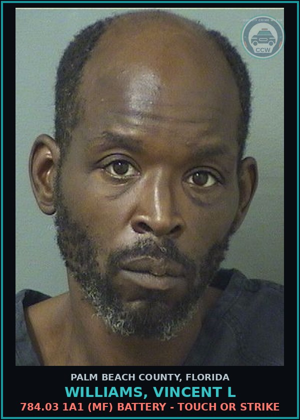 Booking mugshot of WILLIAMS, VINCENT L in Palm Beach County