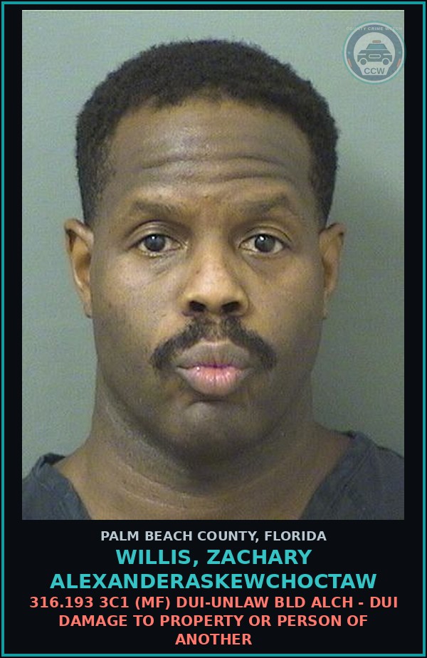 Booking mugshot of WILLIS, ZACHARY ALEXANDERASKEWCHOCTAW in Palm Beach County