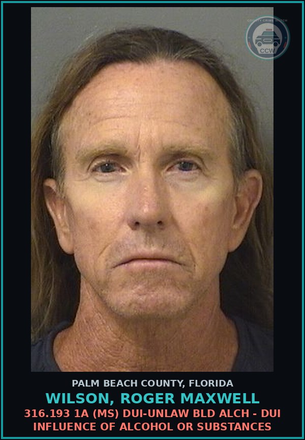 Booking mugshot of WILSON, ROGER MAXWELL in Palm Beach County