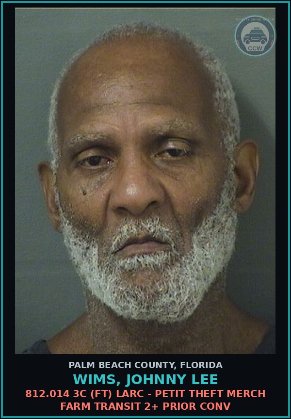 Booking mugshot of WIMS, JOHNNY LEE in Palm Beach County