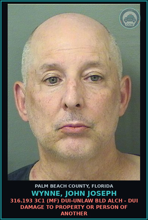Booking mugshot of WYNNE, JOHN JOSEPH in Palm Beach County