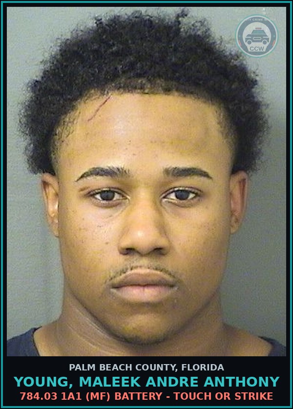 Booking mugshot of YOUNG, MALEEK ANDRE ANTHONY in Palm Beach County