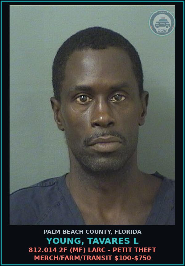Booking mugshot of YOUNG, TAVARES L in Palm Beach County
