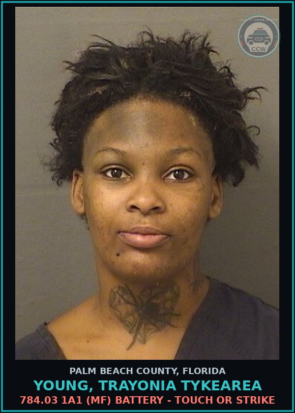 Booking mugshot of YOUNG, TRAYONIA TYKEAREA in Palm Beach County